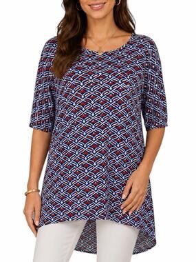 Lularoe Irma Short Sleeve Printed Oversized Tunic Top Blue Size M